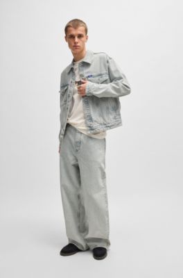 Regular-fit jacket in light-gray stonewashed denim, Light Green