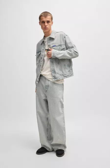 Regular-fit jacket in light-gray stonewashed denim