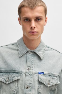 Regular-fit jacket in light-gray stonewashed denim, Light Green