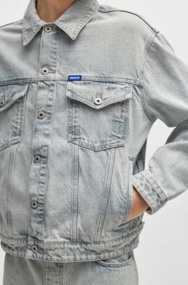 Regular-fit jacket in light-gray stonewashed denim, Light Green