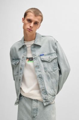 Regular-fit jacket in light-gray stonewashed denim, Light Green