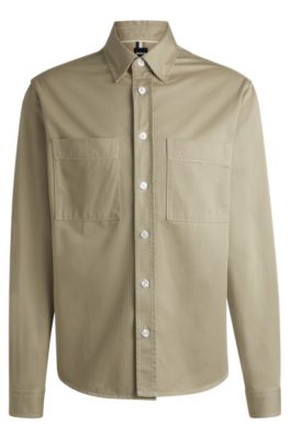 Camisa relaxed fit en sarga de algod&oacute;n, Beige claro