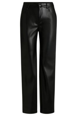 Five-pocket trousers in faux leather, Black