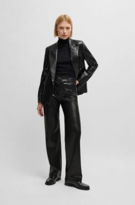Five-pocket trousers in faux leather, Black