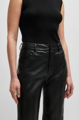 Five-pocket trousers in faux leather, Black