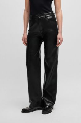 Five-pocket trousers in faux leather, Black