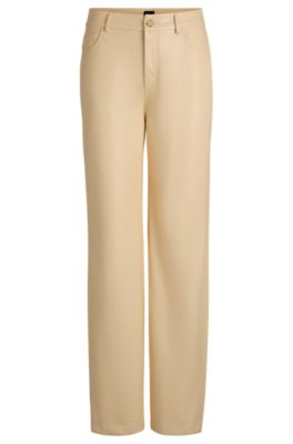 Five-pocket trousers in faux leather, Light Beige