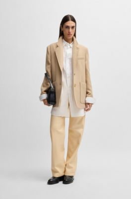 Five-pocket trousers in faux leather, Light Beige