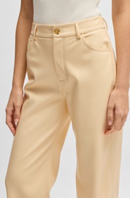 Five-pocket trousers in faux leather, Light Beige