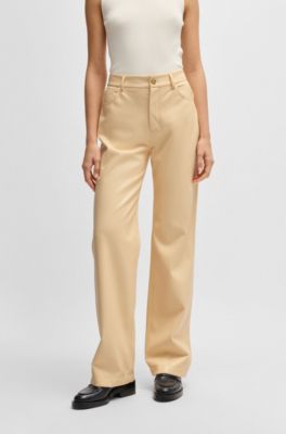 Five-pocket trousers in faux leather, Light Beige