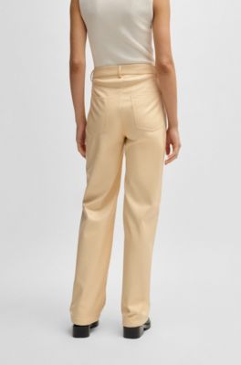 Five-pocket trousers in faux leather, Light Beige