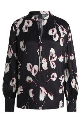 Hugo Boss Relaxed-fit Blouse With Tulip Print In Black