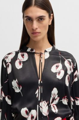 Relaxed-fit blouse with tulip print, Patterned
