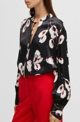 Relaxed-fit blouse with tulip print, Patterned