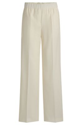 Hugo Boss Relaxed-fit Trousers In Wool In White