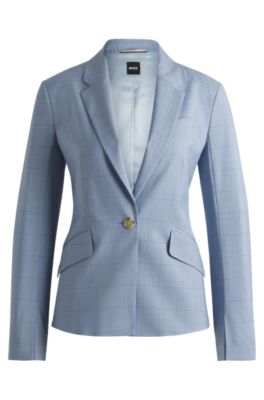 Blazer slim fit de lana virgen a cuadros, Celeste
