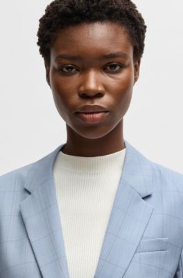 Blazer slim fit de lana virgen a cuadros, Celeste