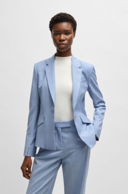 Blazer slim fit de lana virgen a cuadros, Celeste