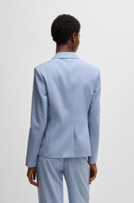 Blazer slim fit de lana virgen a cuadros, Celeste