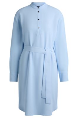 Belted dress with snap placket, Light Blue