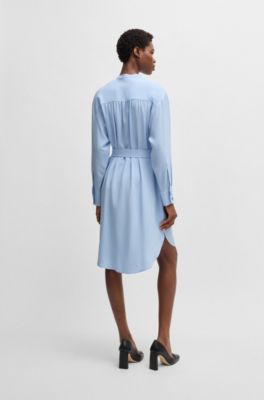 Belted dress with snap placket, Light Blue