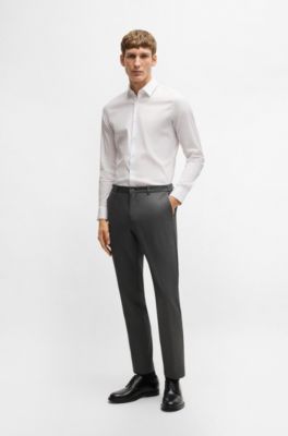 Slim-fit washable trousers in micro-patterned stretch fabric, Grey