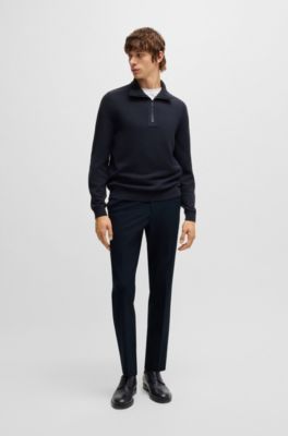 Slim-fit washable trousers in micro-patterned stretch fabric, Dark Blue