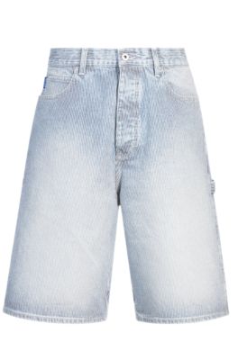Wide-leg shorts in striped blue denim, Blue