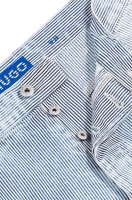 Wide-leg shorts in striped blue denim, Blue