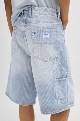 Wide-leg shorts in striped blue denim, Blue