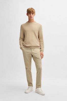 Slim-fit trousers in washable stretch cotton, Light Beige