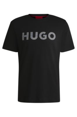 HUGO - Cotton-jersey T-shirt with logo print - Black
