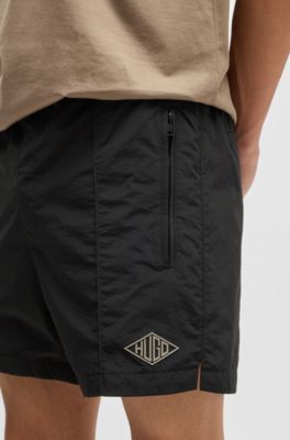 Shorts de popel&iacute;n con logo estampado, Negro