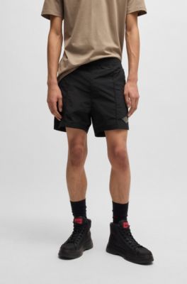 Shorts de popel&iacute;n con logo estampado, Negro