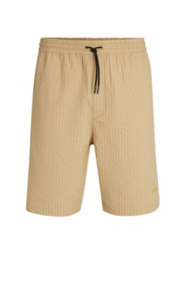 Relaxed-fit shorts in cotton seersucker, Light Beige