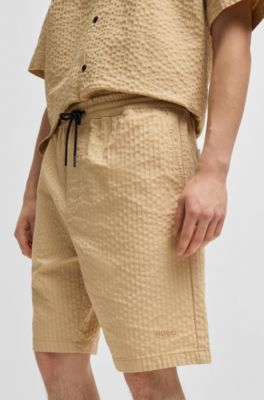 Relaxed-fit shorts in cotton seersucker, Light Beige