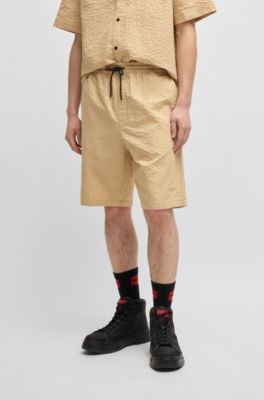 Relaxed-fit shorts in cotton seersucker, Light Beige