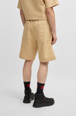 Relaxed-fit shorts in cotton seersucker, Light Beige