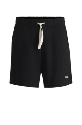 Cotton-terry shorts with contrast logo, Black