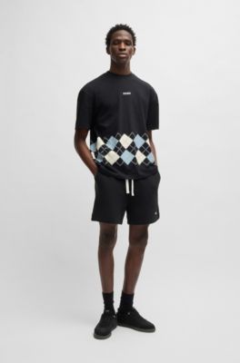 Cotton-terry shorts with contrast logo, Black