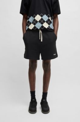 Cotton-terry shorts with contrast logo, Black