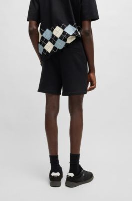 Cotton-terry shorts with contrast logo, Black