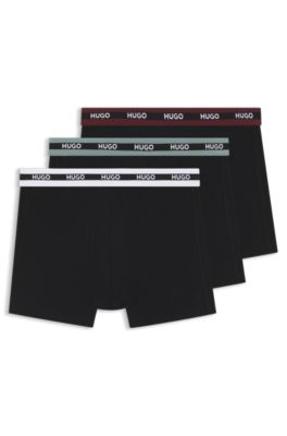 Paquete de tres calzoncillos b&oacute;xer de algod&oacute;n el&aacute;stico con detalle de la marca, Negro