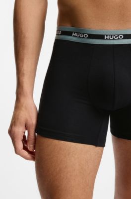 Paquete de tres calzoncillos b&oacute;xer de algod&oacute;n el&aacute;stico con detalle de la marca, Negro