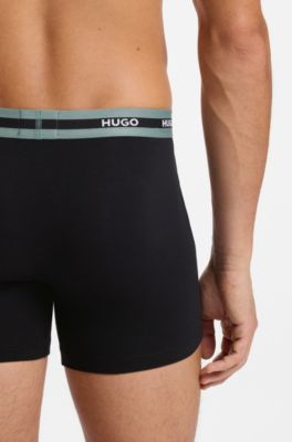 Paquete de tres calzoncillos b&oacute;xer de algod&oacute;n el&aacute;stico con detalle de la marca, Negro