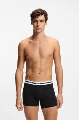 Paquete de tres calzoncillos b&oacute;xer de algod&oacute;n el&aacute;stico con detalle de la marca, Negro