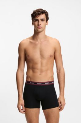 Paquete de tres calzoncillos b&oacute;xer de algod&oacute;n el&aacute;stico con detalle de la marca, Negro