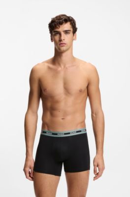 Paquete de tres calzoncillos b&oacute;xer de algod&oacute;n el&aacute;stico con detalle de la marca, Negro