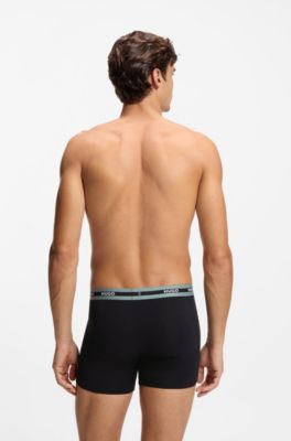 Paquete de tres calzoncillos b&oacute;xer de algod&oacute;n el&aacute;stico con detalle de la marca, Negro