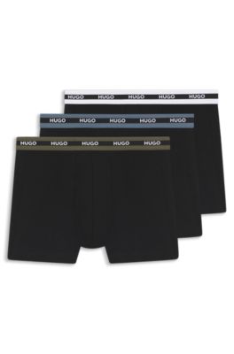 Lot de trois cale&ccedil;ons de marque en coton stretch, Noir